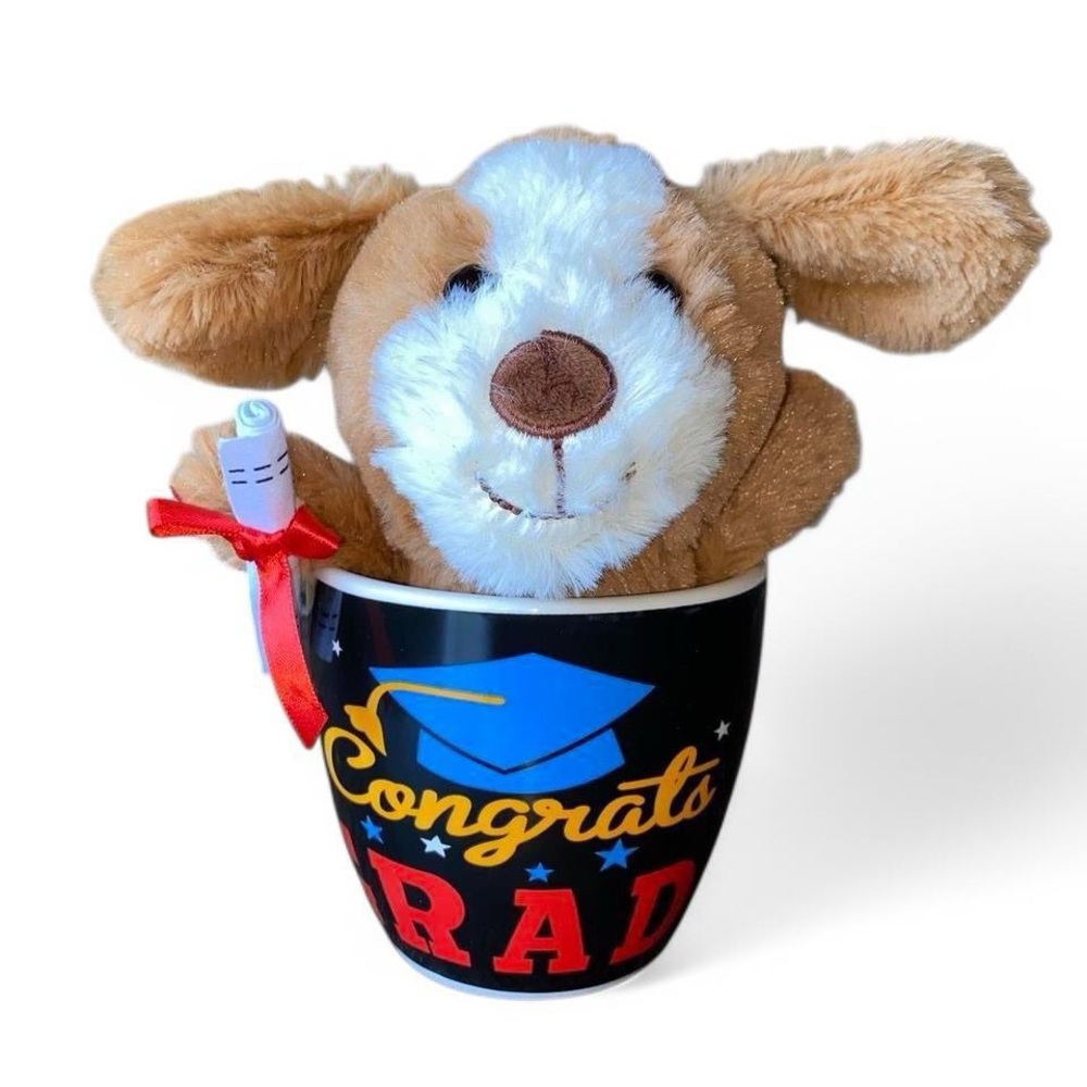 Graduation Plush Dog in Congrats Grad Mug